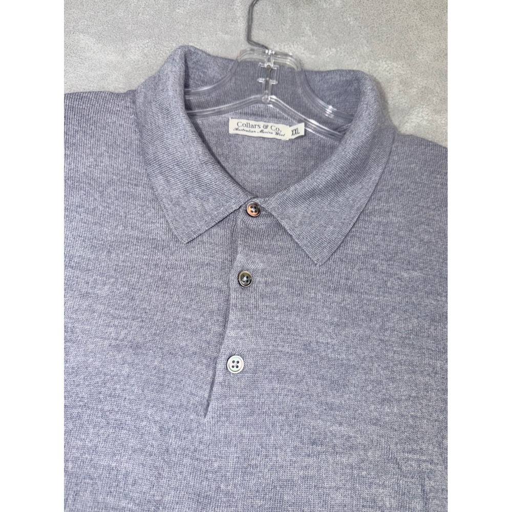 Collars & Co. Men's Grey Long Sleeve Merino Wool Polo Shirt‎ Size XXL Brand New